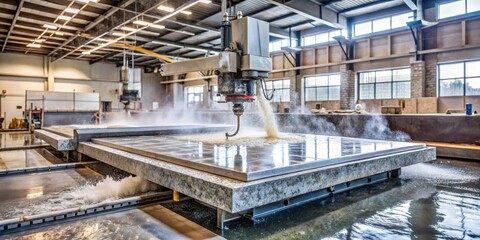 Poster - Industrial Waterjet Cutting Machine in Operation, Precisely Shaping Material with High-Pressure Water Stream