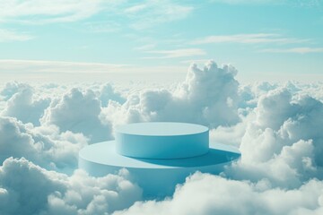 Poster - A platform situated amidst a cloudy sky with white puffy clouds