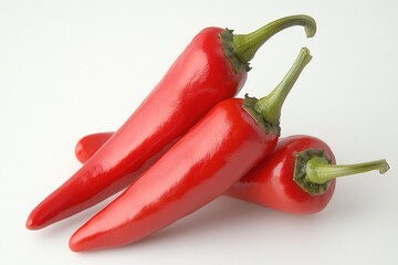 Wall Mural - Three vibrant red hot peppers sitting side by side on a surface