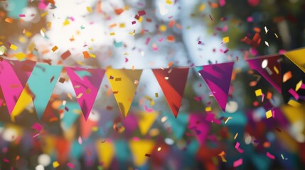 Poster - A joyful scene with vibrant flags and confetti filling the air