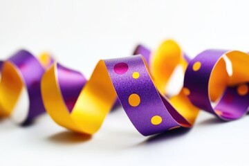 Poster - A detailed view of a purple and yellow ribbon, suitable for use in crafts or as a decorative element