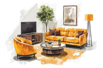 Poster - Cozy living room with various pieces of furniture, perfect for decorating and design inspiration