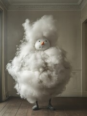 Sticker - A snowman is standing in a cloud of smoke