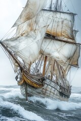 Poster - A lone sailboat sails through the open ocean waters