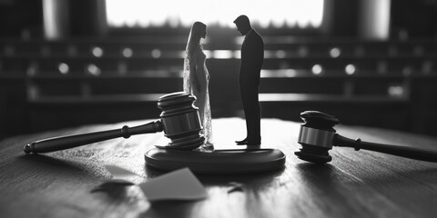 Poster - A couple of figurines sit atop a wooden table, perfect for decorative purposes or as a creative prop