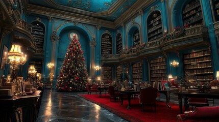 Canvas Print - A room with a christmas tree in the middle of it