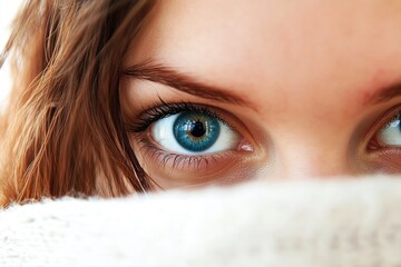 Poster - A detailed view of a person's face, highlighting their striking blue eyes