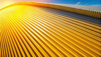 Fototapete - Golden corrugated metal roof gleaming in the sunlight