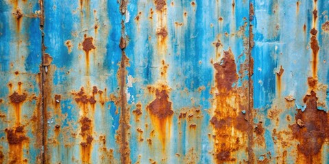 Poster - A Close Up of the Rusty Surface of a Blue Metal Panel