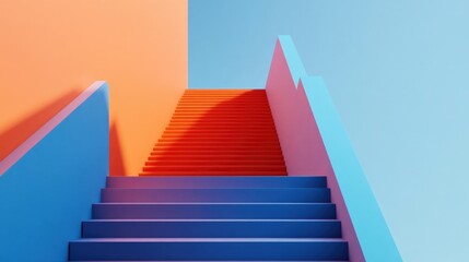 Aufkleber - A set of stairs leading up to a vibrant colored wall with bright blue and orange hues