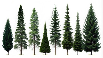 Poster - A Collection of Evergreen Trees Isolated on White Background