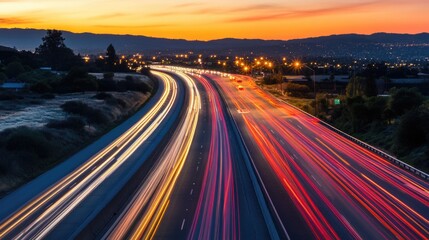 Poster - A highway shot during sunset with long exposure effect