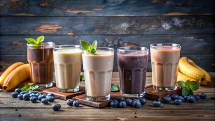Poster - Assortment of Creamy Smoothies with Fresh Fruit and Mint Garnish