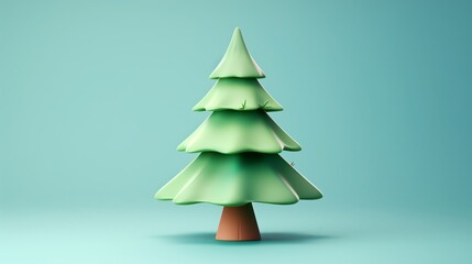 A stylized minimalistic green Christmas tree against a soft turquoise background, perfect for themes of simplicity and holiday.