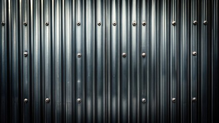 Poster - A close-up texture of a metallic wall with rows of vertical grooves and evenly spaced rivets.
