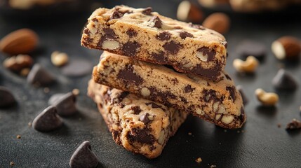 Canvas Print - A stack of freshly baked chocolate chip cookies sitting on a table