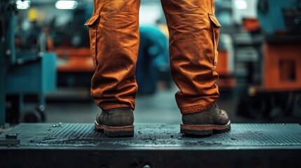 Poster - Person standing on a platform in a factory setting