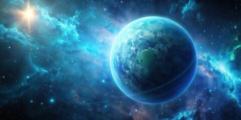 Wall Mural - a celestial panorama showcasing a vibrant blue planet illuminated by a radiant star, encircled by a 