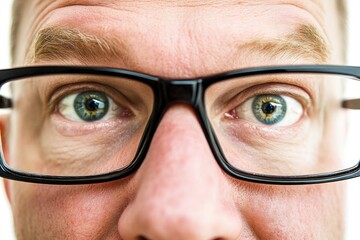 Canvas Print - A close-up shot of a person with glasses on their face, suitable for use in images about everyday life, education, or technology