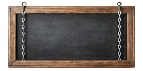 Aufkleber - Blank Blackboard Hanging From Wooden Frame With Metal Chains