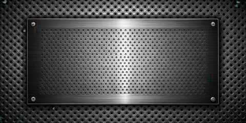 Poster - brushed metal panel with perforated pattern and glowing highlights