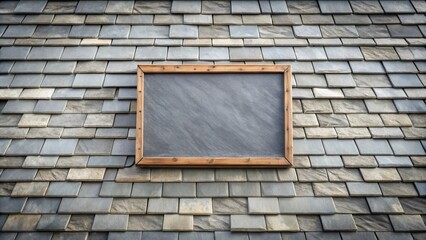 Aufkleber - A framed slate board with a blank surface set against a textured backdrop of overlapping slate tiles