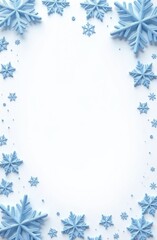 Wall Mural - blue snowflakes arranged decorative border on a clean white background, winter-themed illustration w