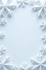 Wall Mural - white snowflakes forming a decorative border on a clean white background, winter-themed illustration