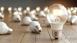 © iamtopkritsada - Energysaving lightbulbs glowing, efficient modern design, 3D illustration