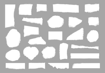 Fototapete - Blank empty paper shapes with jagged uneven edges. Vector isolated set of torn pages of document, newspaper or book. Fragments and pieces for banners, ripped notes for message or labels