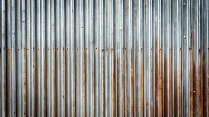 Aufkleber - A Rusted Corrugated Metal Wall With Vertical Lines And Exposed Screws