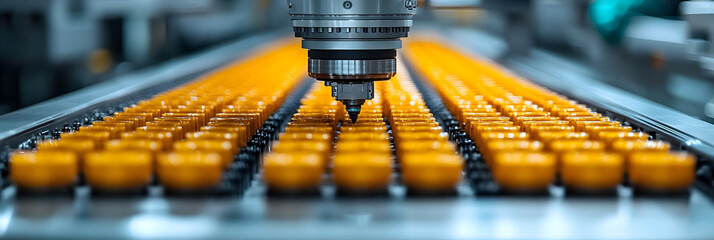 Leinwandbilder - Close-up view of the robotic arm in a high-tech automated manufacturing plant precision assembling metal components for industrial machinery or equipment.
