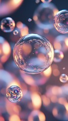 Poster - colorful bubbles floating in a dreamy background with soft lighting, creating a whimsical atmosphere