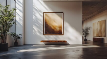 Aufkleber - Elegant Floating Frame Mockup Displayed in a Minimalist Art Gallery Setting with Crisp White Walls and Dramatic Lighting to Showcase Your Artwork or Design