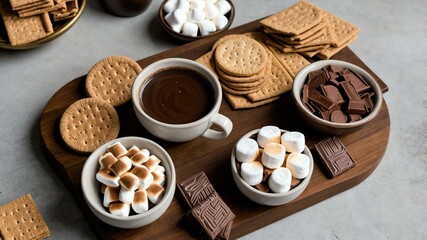 Wall Mural - smores charcuterie board flat lay aesthetic setup for ads background