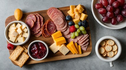Wall Mural - charcuterie for kids board flat lay aesthetic setup for ads background