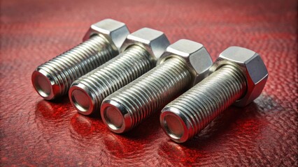 Poster - Four Silver Bolts Arranged Side by Side on a Red Surface
