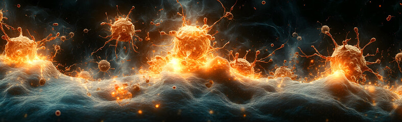 Poster - Explosive cosmic energy igniting the darkness with fiery radiance. An intense,dynamic,and dramatic scene of swirling flames,bursting sparks,and shimmering glow.