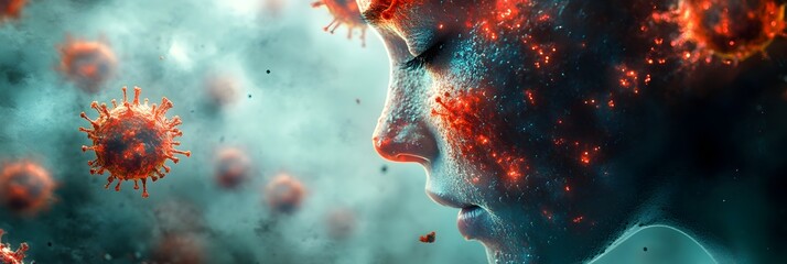 Poster - Fiery Coronavirus Cells Threatening Conceptual Apocalyptic with Dark Moody Dramatic Digital Rendering and Composite Manipulation