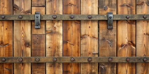 Poster - Rustic Wooden Door with Wrought Iron Straps and Rivets