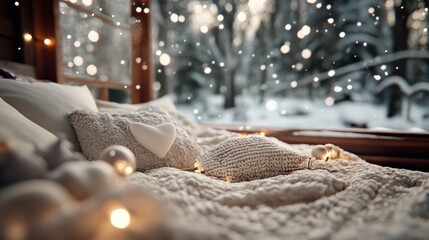 Poster - A bed covered in a blanket next to a window