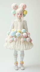 Canvas Print - A little girl wearing a dress made of pom poms