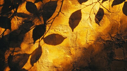 Poster - Golden Wall Shadows from Leaves at Sunset