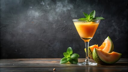 Poster - A refreshing summer cocktail with a delicate layer of mint and a side of cantaloupe melon slices