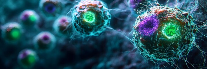 Poster - Microscopic view of viruses or other pathogens under a laboratory microscope,used for scientific research,medical treatment,and understanding infectious diseases.