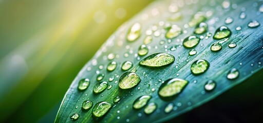 Aufkleber - Water droplets resting on vibrant green leaf