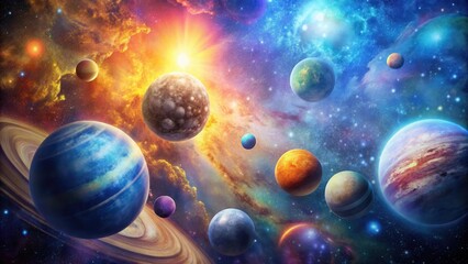 Wall Mural - a breathtaking cosmic panorama showcasing a vibrant nebula, a blazing star, and a diverse array of p