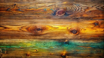 Poster - Distressed Wooden Planks with Faded Green and Golden Tones