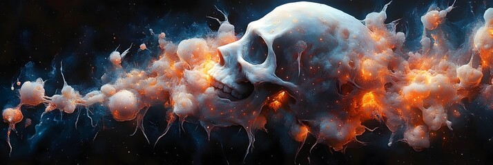Fototapete - Stunning and dynamic digital depicting a powerful fiery explosion with dramatic shockwaves,colliding eruptions,and intense bursts of energy and chaos.
