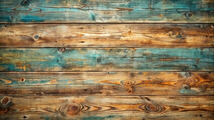 Poster - Rustic Wooden Planks with Faded Blue and Brown Paint, Displaying the Beauty of Time and Wear